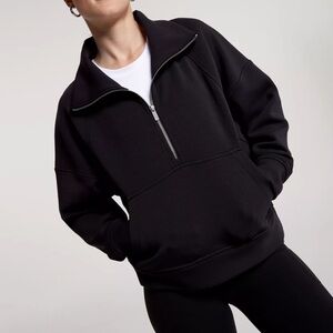 CALIA Women's Soft Scuba 1/4 Zip Pullover Sweatshirt Black Athleisure Top S NEW